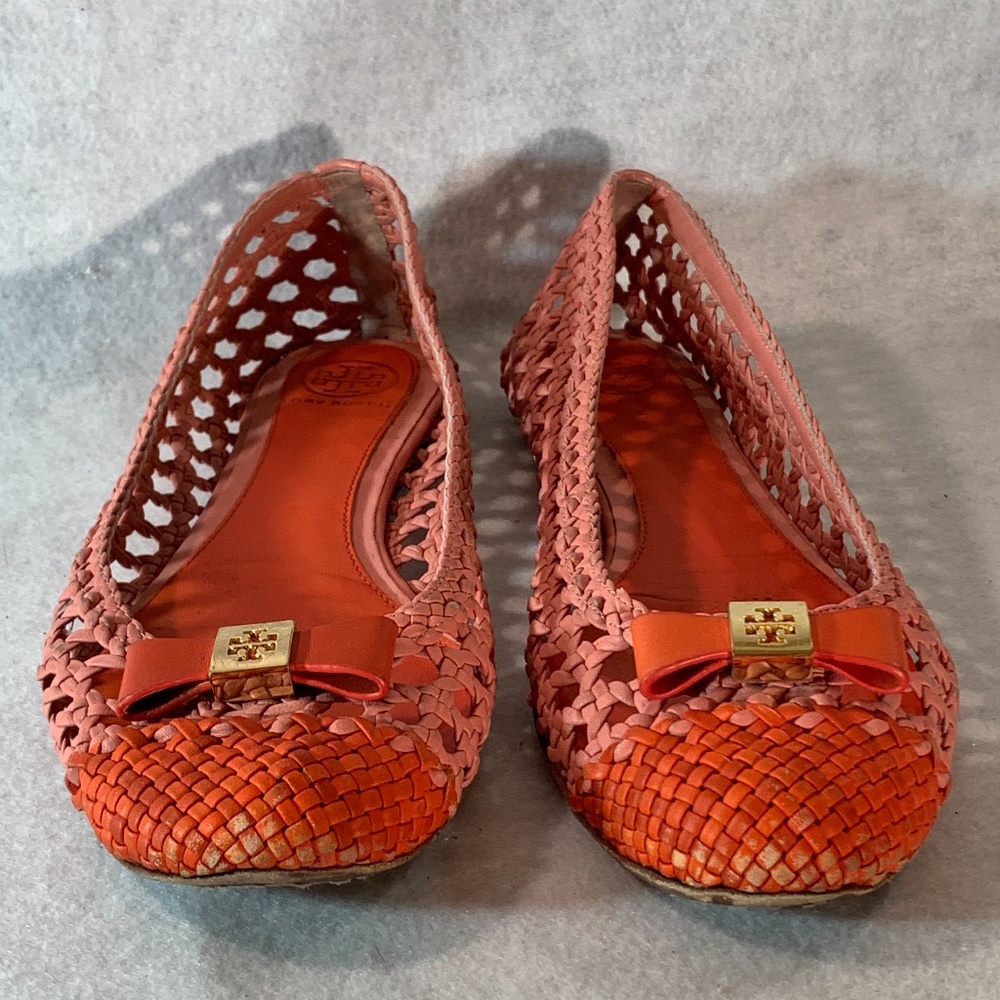 Tory Burch Woven leather Flats 7.5M Pink and Orange Gently worn - Picture 2 of 9